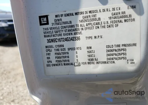 2004 Chevrolet Suburban 1500 Lt from USA, damaged, VIN 3GNEC16T24G342336